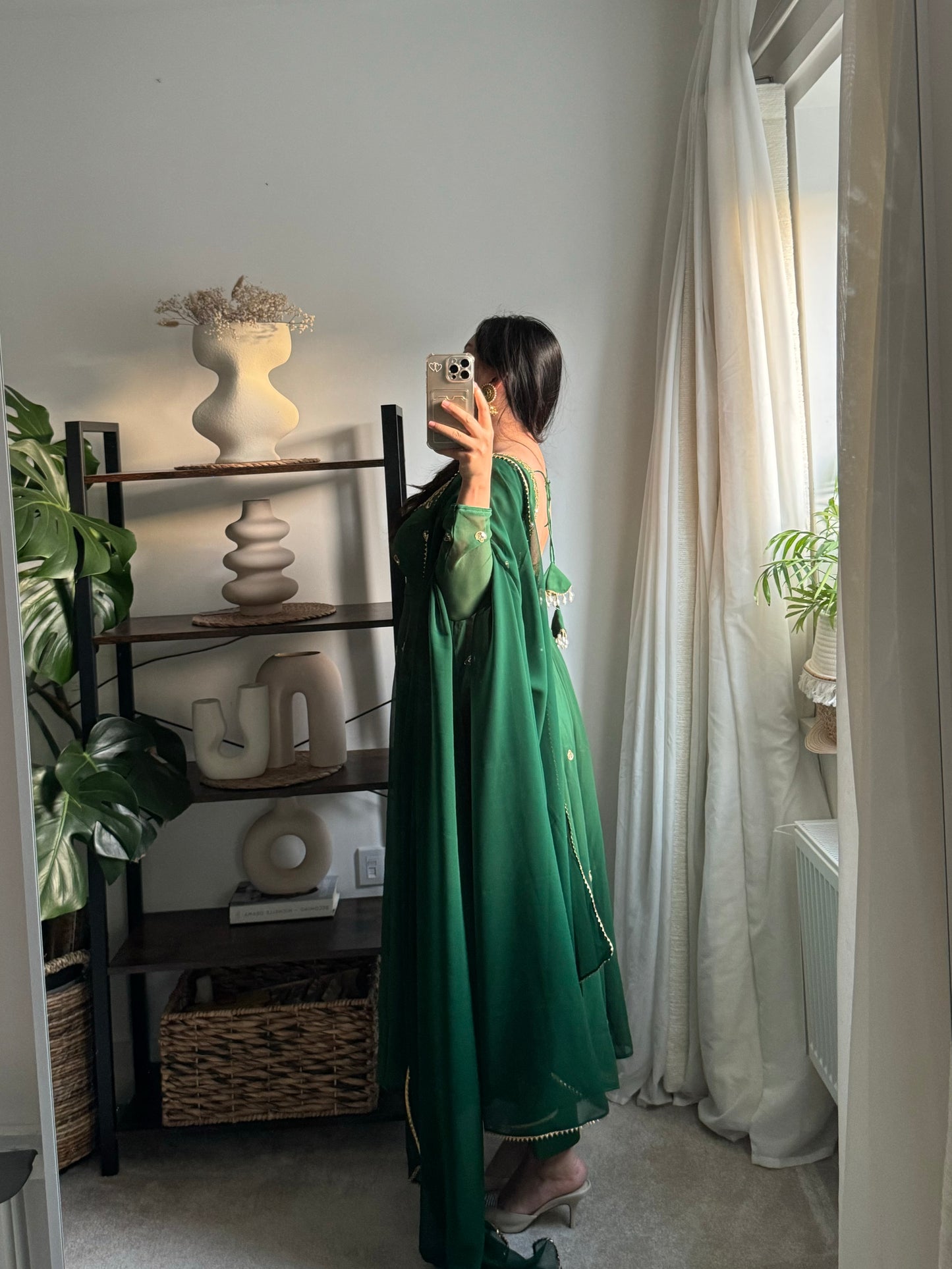 Emerald green  hand embroidered anarkali set