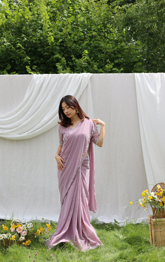 Nude lilac  garden party saree