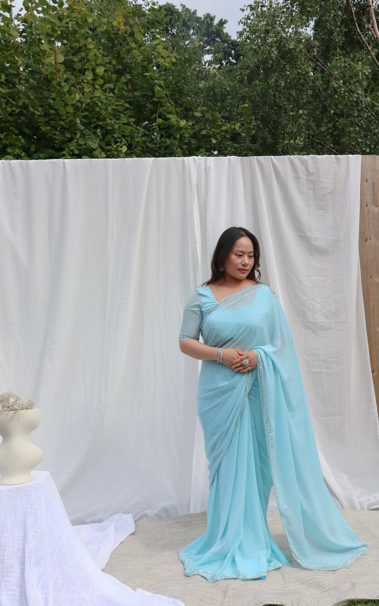 Light sky blue  garden party saree