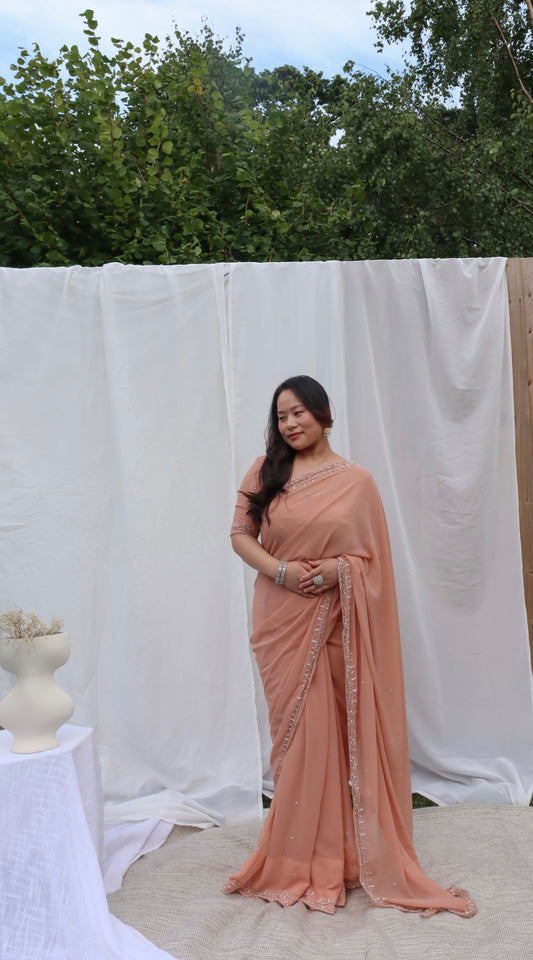 Nude peach  garden party saree