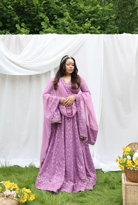 Lilac chikankari lehenga set