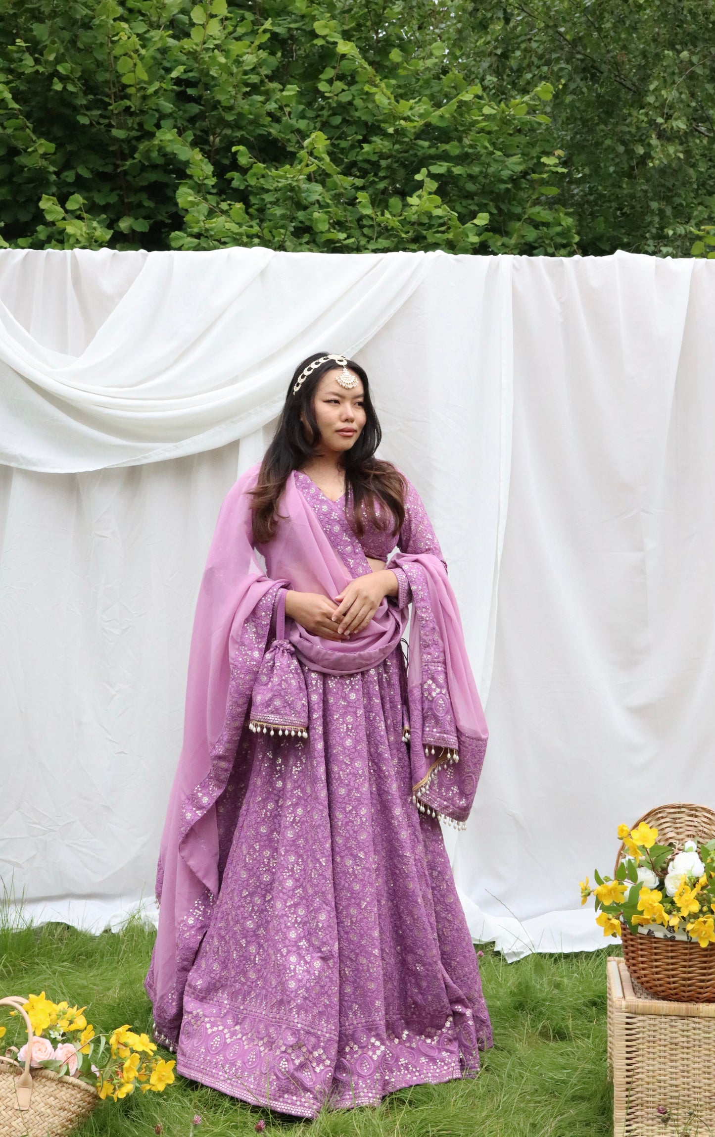 Lilac chikankari lehenga set