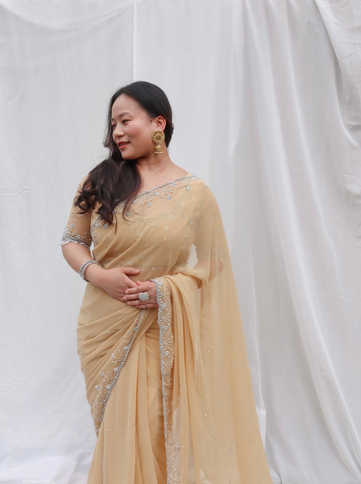 Light golden garden party saree