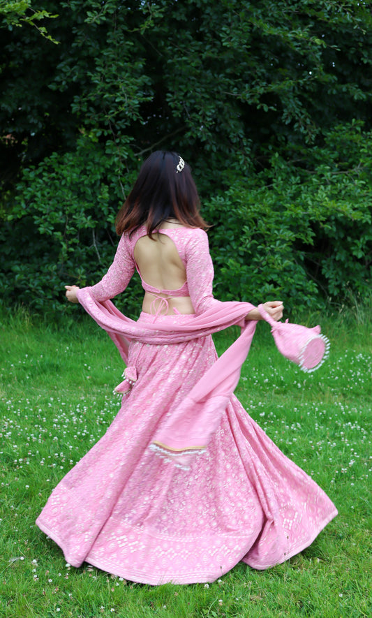 pink chikankari lehenga set