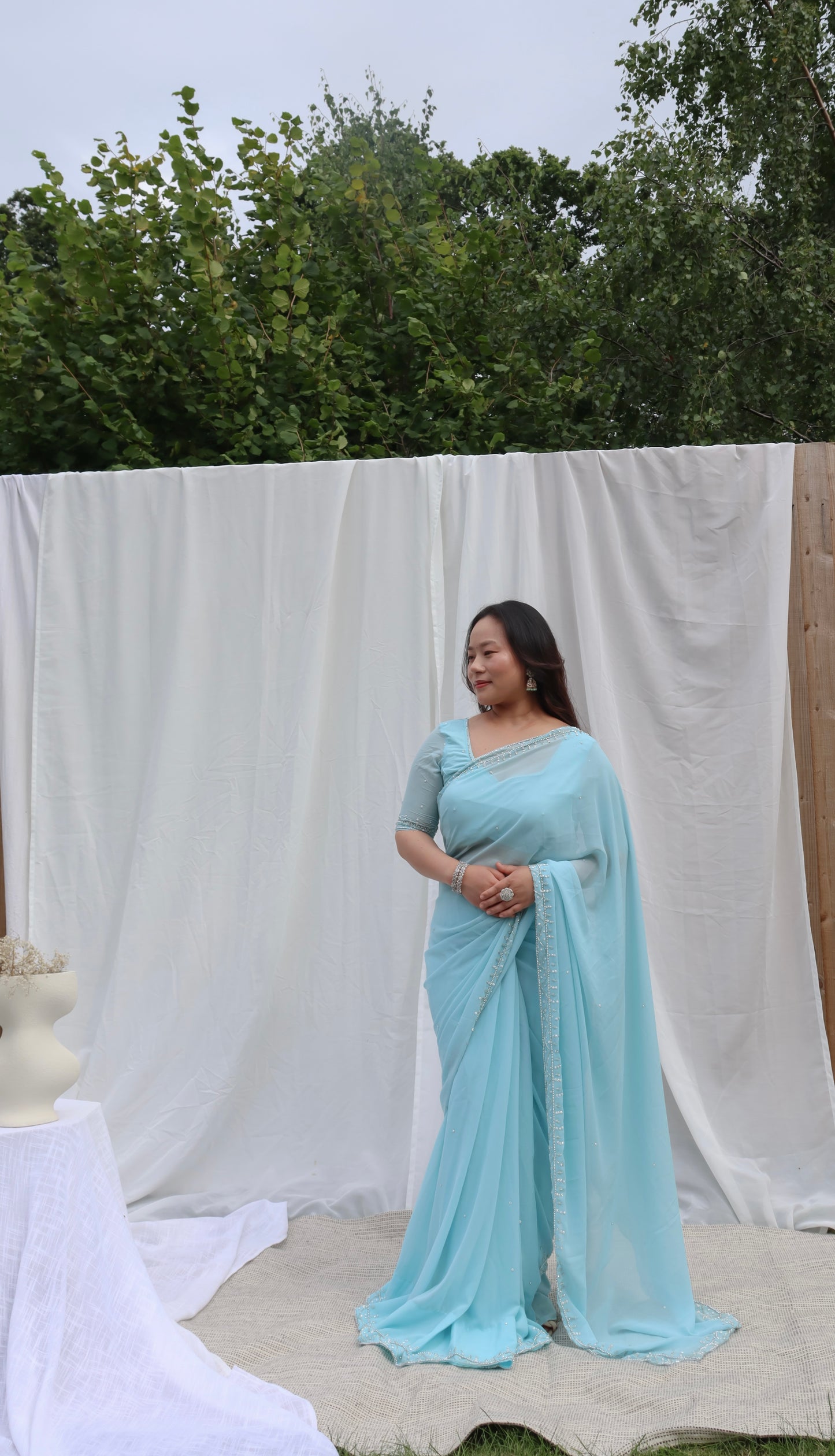 Light sky blue  garden party saree