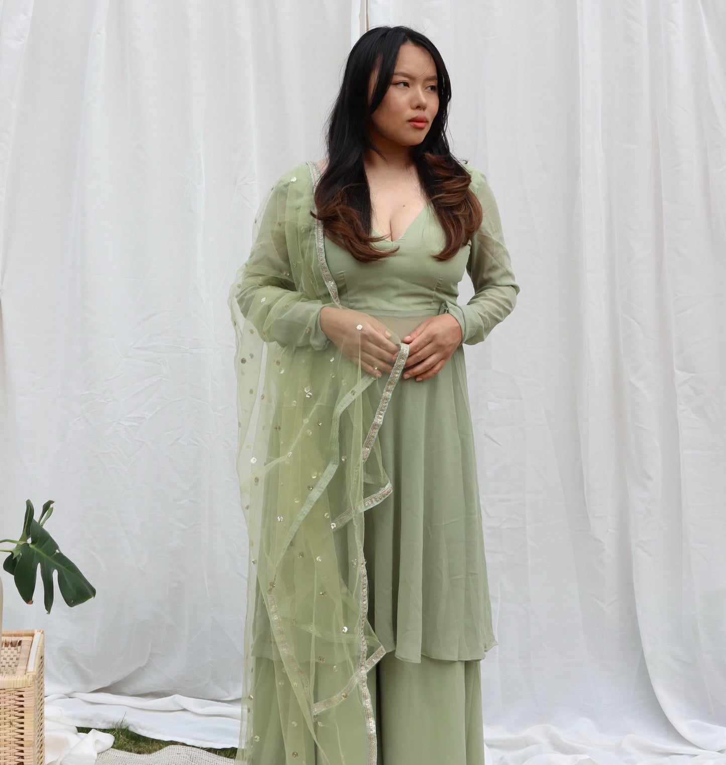 Sage green  kurta & sharara pants